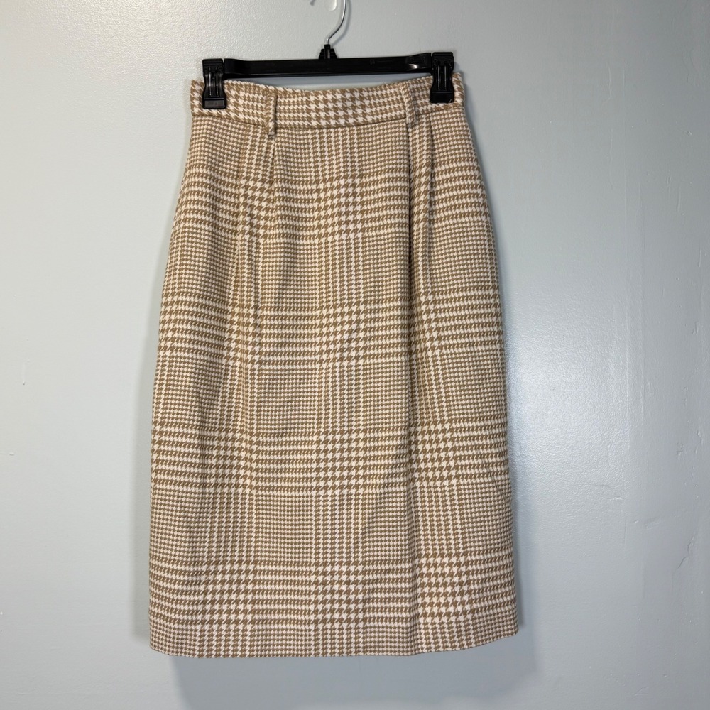 JH Collectibles Vintage‎ Houndstooth Pencil Skirt Tan Wool Blend Plaid Size 4
